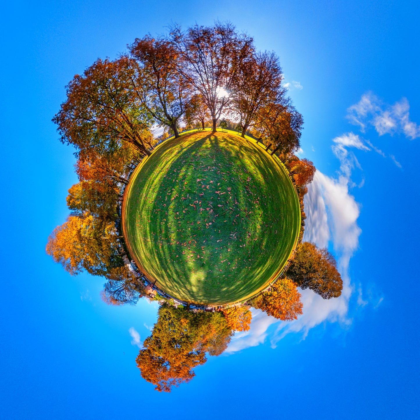 Llandaff Fields, Cardiff. Tiny Planet Photograph.