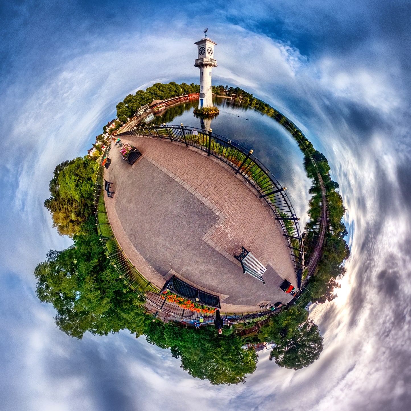 Roath Park Lake, Cardiff. Tiny Planet Photograph.