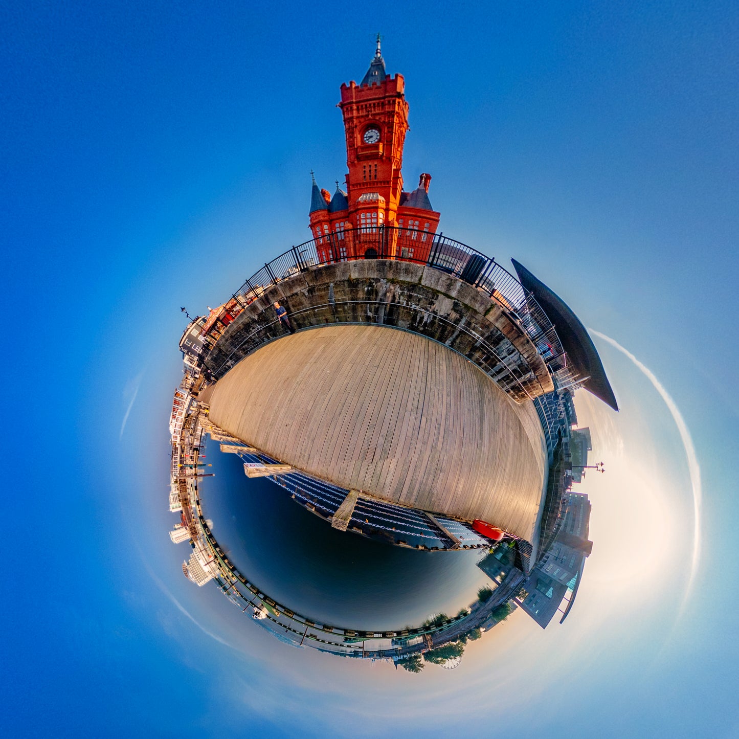 The Pierhead Cardiff Bay. Tiny Planet Photograph.