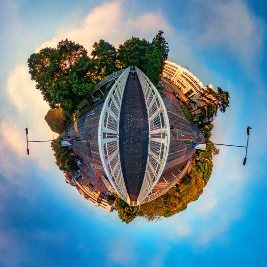 View from a bridge, Tiny Planet Photograph.